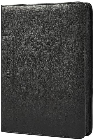 STILORD 'Don' Dokumentenmappe A4 Leder Schwarz Konferenzmappe mit Ringbuch Vintage Echtleder Mappe Tablet Tasche 11 Zoll Ledermappe Groß Aktenmappe Breit für Arbeit Büro Business