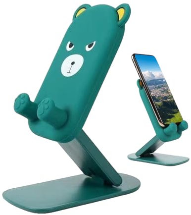 Generico Desk Phone Holder, Foldable Tablet Stand, 4.53x2.56in Height Adjustable Mobile Cradle, Cute Cartoon Bear Dock, Portable Decorative Standing for Most Smartphones and Tablets