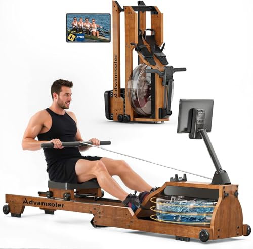 Advamsoler Wasserrudergerät aus Holz, faltbar, Rudergerät für die Wohnung mit exklusiver App, professioneller Bluetooth-Monitor und Tablet-Halterung, maximale Kapazität 150 kg, immersives