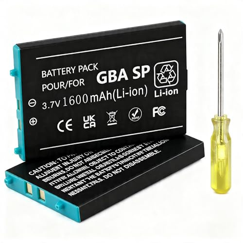 GBA SP Akku,1600mAh Ersatzakku für Nintendo Gameboy Advance SP Spielkonsole | 2026 Aufgerüstet Ultra-Hohe Kapazität Batteriezelle, Leistungsstark Li-Ionen Ersatzakku, Modelle: AGS-001, AGS-003, AGS-101