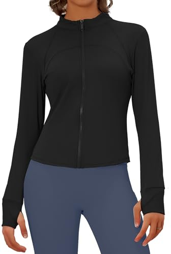 SEAUR Vestes de Sport Femme Yoga Fitness Veste de Course avec Trous de Pouce Hauts de Sport à Manches Longues EU S-XL=(Asie M-2XL)