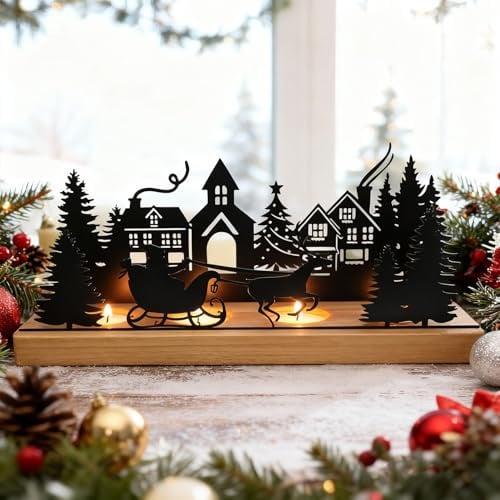 Forbabe Adventskranz Kerzenhalter Modern, Weihnachten Adventsgesteck | Länglich Teelichthalter Kerzenständer mit Holz Haltern, Kerzentablett Teelichter für Weihnachtsdeko Tisch Geschen
