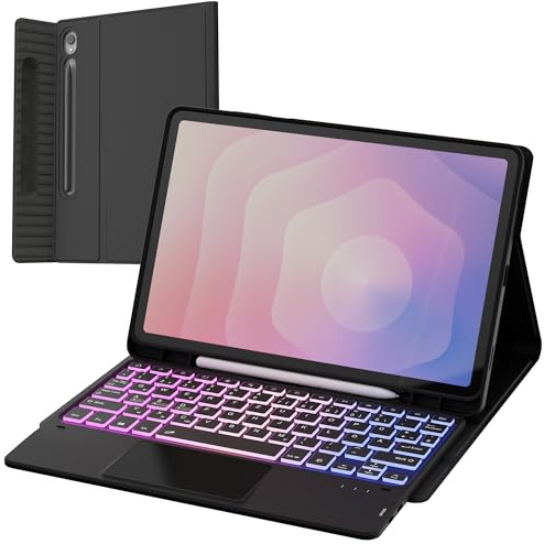 ROOFEI für Samsung Galaxy S11 2025 11 Zoll Hülle mit Tastatur mit Trackpad | 7 Farben RGB-Hintergrundbeleuchtung | Tastatur mit Touchpad | Deutsches QWERTZ-Layout | Pen Halter | Abnehmbar | Magnetisch