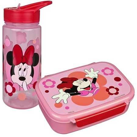 Scooli - Minnie Mouse Kindergeschirr Geschenkset - Set bestehend aus Brotdose und Trinkflasche - ideal für Schule oder Kindergarten – ab 4 Jahren – aus Kunststoff