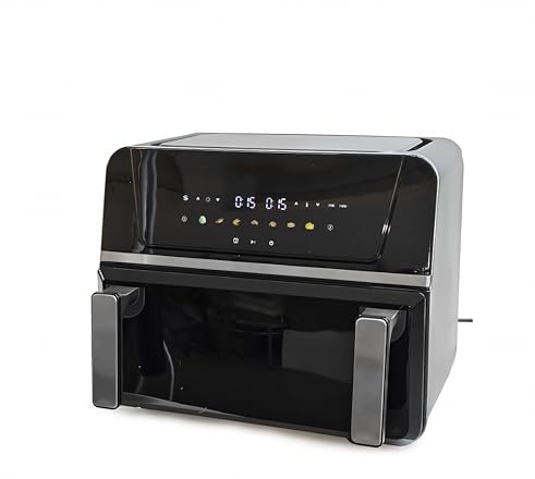 Friggitrice Aria Calda Doppio Scomparto Removibile 2 Cestelli Estraibili Antiaderenti da 5/10 litri 80-200° Display Touch Colorato 2 Programmi Cottura Funzioni Timer e Sync Finish ABS e Acciaio 1700W
