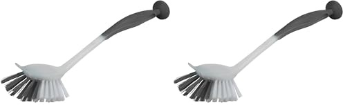 Homéa, Brosse Vaisselle Plastique Embout Grattoir et Ventouse 7X29 cm Anthracite (Lot de 2)