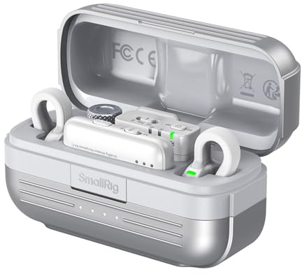 SMALLRIG Microfono Wireless S70 con Interfacce USB-C e Jack da 3,5 mm per Telefoni/Tablet/Fotocamere, Microfono Invisibile per vlog, Registrazione a 48 kHz/24 bit, Riduzione del Rumore, Bianco - 5716
