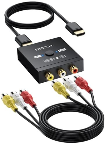 PROZOR Convertitore RCA a HDMI 1080P con Cavo AVHDMI, Adattatore AV a HDMI con Interruttore 4:3/16:9 Supporta PAL/NTSC Plug & Play per Wii, PS2, PS1, N64, Lettori DVD/VCR, per Smart TV e Monitor