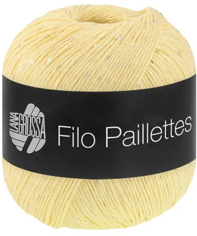LANA GROSSA Filo Paillettes |Edles, fest verzwirntes Garn mit Pailletten & Matt-Glanz-Effekt | Handstrickgarn aus 55% Baumwolle, 39% Polyester, 6% Polyamid | 50g Wolle, Stricken & Häkeln | 155m FB 3