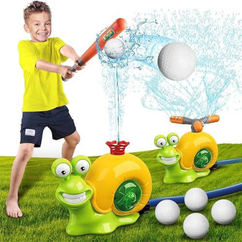 3 in 1 Wasserspielzeug Kinder Outdoor, Sommer Schnecken Wassersprinkler Spielzeug mit Baseball, Sprungaktion & 360° Drehende Splash Spiele, Garten Spielzeug für 3-12 Jahre Jungen Mädchen (A)