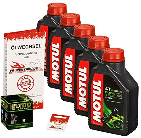 Motul 10W-40 Öl + HiFlo Ölfilter für Suzuki VL 1500 Intruder, 98-04, AL - Ölwechselset inkl. Motoröl, Filter, Dichtring