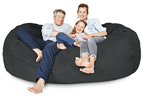 Lumaland Luxurious Giant 7ft Bean Bag Chair with Microsuede Cover - Ultra Soft, Foam Filling, Washable XXL Bean Bag Sofa for Kids, Teenagers, Adults - Sack Chair for Dorm, Family Room - Black