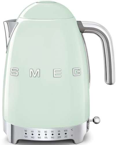 SMEG 7-Cup Variable Temperature Electric Kettle - Retro Style Aesthetic with Advanced Technology - Stainless Steel, 1400W, 120V, 360° Swivel Base, Keep Warm Function (Pastel Green)