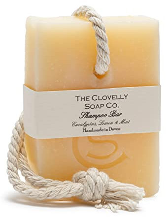 Clovelly Soap Co Natural Handmade Shampoo Soap on a Rope Bar with Eucalyptus mint and Lemon for Dry-Normal Hair and Scalp 100g
