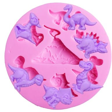 Moldfun Petite taille Dinosaure Moule en silicone pour fondant, décoration de gâteauxcupcakes, Candy, pâte à, argile polymère (7,9 x 7,9 x 1 cm, T Rex, Triceratops, Plesiosaur, Ptérosaurien,