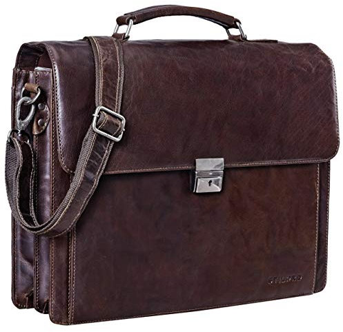 STILORD 'Johann' Klassische Aktentasche Herren Damen Businesstasche für 15,6 Zoll Laptop passend für große DIN A4 Ordner mit Schloss Rinds Leder, Farbe:espresso - braun
