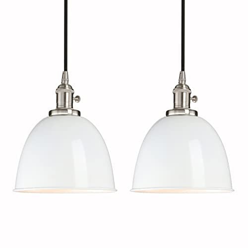 Phansthy 2 Stücke Pendelleuchten Esstisch Vintage Weiß Industrial Metall Lampenschirm Hängeleuchten,Hängelampe, Küchenlampen Hängend Vintage, Hängelampe,Pendelleuchte im Landstil (Weiß)