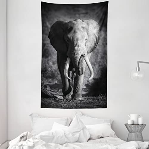 ABAKUHAUS Grau Wandteppich und Tagesdecke, Exotische Wildlife Elefant aus Weiches Mikrofaser Stoff Waschbar ohne Verblassen Digitaldruck, 140 x 230 cm, Grau