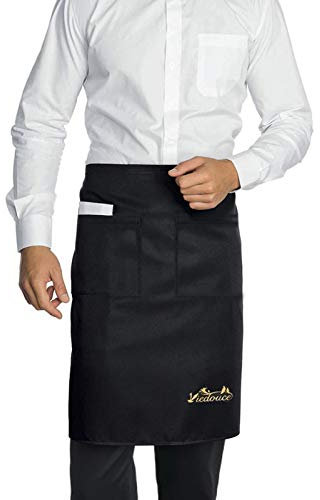 Viedouce 2 Stück Küchenschürze, niedrige Taille, wasserdicht, mit 2 Taschen, für Restaurant, Chef, Kellner, Barista, Grill, Kaffee, Kochschürze, Schürze für Männer und Frauen (schwarz)