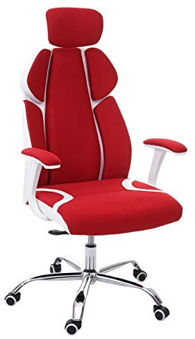 Mendler Bürostuhl HWC-F12, Schreibtischstuhl Drehstuhl Chefsessel, Sliding-Funktion Stoff/Textil + Kunstleder - rot/weiß