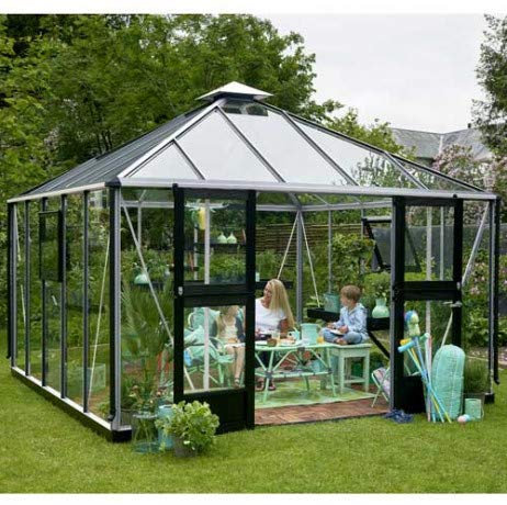 Atout Loisir Serre en verre trempé Oasis 13.50 m², Couleur Anthracite, Base Avec base