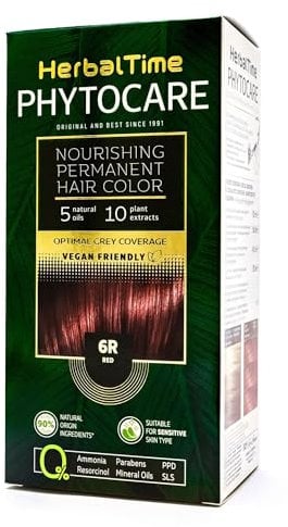 Herbal Time Phytocare Tinte Permanente | Sin Amoniaco, Sin Parabenos | Tinte Natural Pelo Profesional | Kit Tinte de Pelo | Nutre y Protege Tu Cabello | Color Rojo 6R