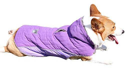 HotYou Winter Jacken Hundemantel Hundepullover Haustier Skifahren Hunde Kostüm Winterjacke Weste Mit Kapuze Abnehmbarer,Lila,3XL: Chest (78-90CM)