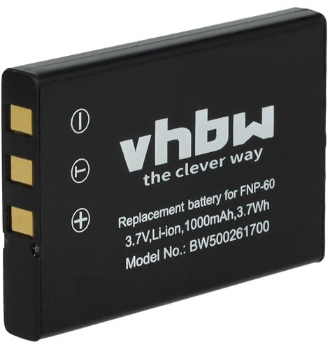 vhbw Akku kompatibel mit Toshiba Camileo P10 PX1488K, P20, P30, P30 PX1497K, Pro HD Kamera (1000mAh, 3,6V, Li-Ion)