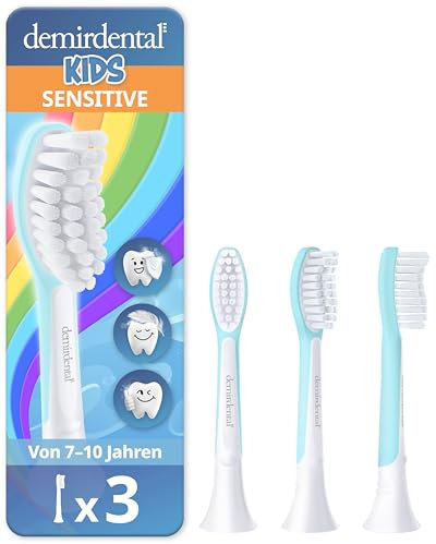 3er demirdental for Kids Ersatzbürsten passend für Philips Sonicare Kinder Schallzahnbürsten ab 7 Jahre, entspricht HX6044, Türkis