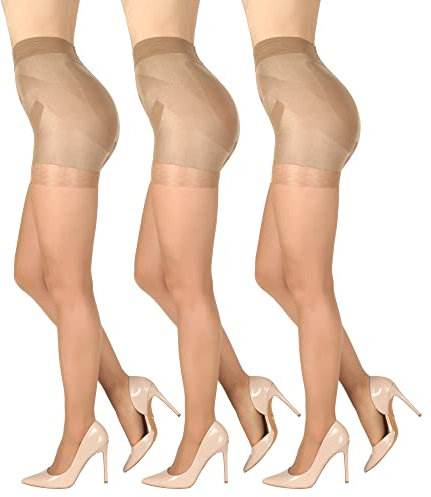 BANANALU Bauch Bein Po Strumpfhose 20 Den figurformende Miederhose mit shaping Effekt Slim 20 Bronze L / 3er Set