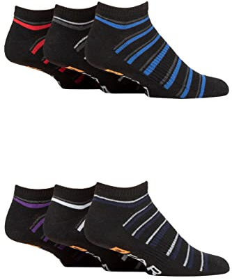 Farah Mens Cushioned Trainer Socks Pack of 6 | Invisible Low Cut Liners with Arch Support, Plain, Patterned, Striped, Multipack
