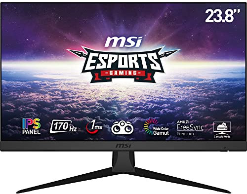 MSI G2422 23.8 Inch FHD Gaming Monitor - 1920 x 1080 IPS Panel, 170 Hz / 1ms, 102.58% sRGB Colour Gamut, FreeSync Premium - DP 1.2a, HDMI 1.4b CEC