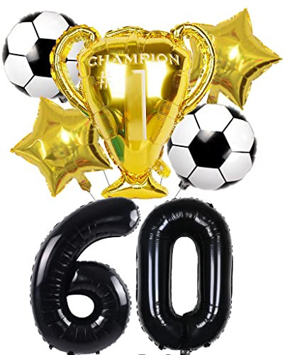 Conruich Fußball Luftballons Geburtstag 60 Jahre Mann, Luftballons Geburtstagsdeko 60 Jahre Männer, Riesen Folienballon Zahl 60 Schwarz, Fussball Ballon 60. Geburtstag Party Dekoration …