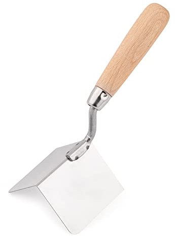 Mivos Edelstahl Außeneckenkelle 80 x 60 mm - Eckenkelle Rostfreie - Außen Kantenkelle mit Holzgriff - Eckspachtel 90° Winkel - Eckenkelle Made in EU