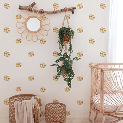 funlife 72 Stück Kamillen Blumen Boho Stil Wandaufkleber Wandsticker für Kinderzimmer, Boho Herbst Blumen Muster matte Wandtattoos, Selbstklebende PVC Wand Kunst Deko für weiße Wand, bunte Kamillen