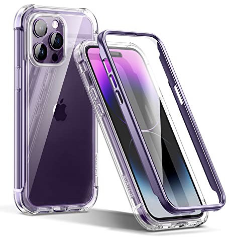 SURITCH Clear Case for iPhone 14 Pro Max【Built in Screen Protector】 360 Full Body Protection Hard PC+Soft TPU Rubber Bumper Rugged Case Protector Cover for iPhone 14 Pro Max 6.7 Inch (Dark Purple)