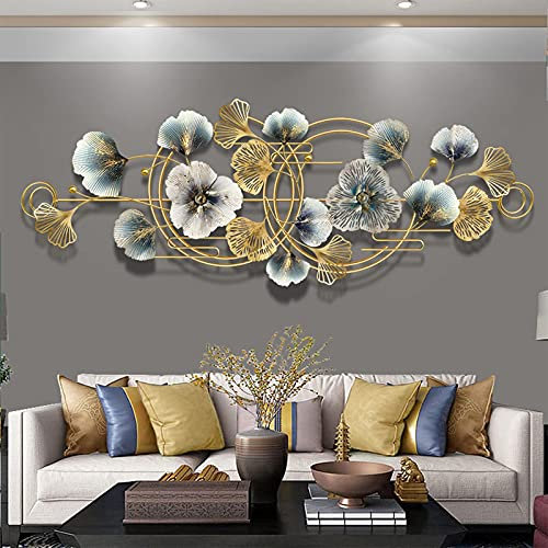 fikujap Wanddeko Metall,3D Wandschmuck Wanddeko Wandverzierung Dekoration Ginkgo Wandbild aus Metall Blätter Dekor für Wohnzimmer Hotel Hintergrund Wandverzierungen,127 * 44cm