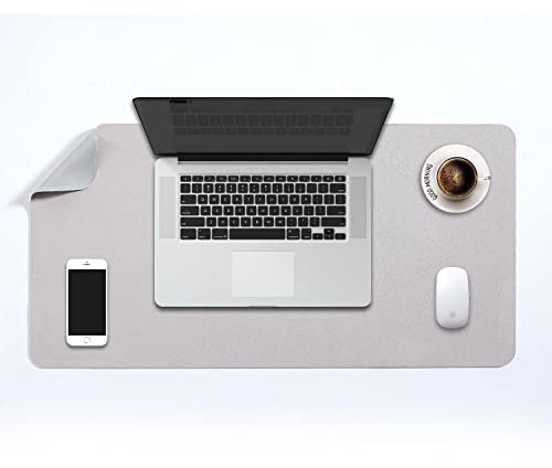 Mausepad XL, Große Mausmat, DOBAOJIA Laptop-Schreibtischmatte, Schreibtischunterlage, Büro Schreibtisch Pad, Schreibblock, Doppelseitige Verwendung PU Leder Wasserdicht, 70 x 35cm Grau/Silber