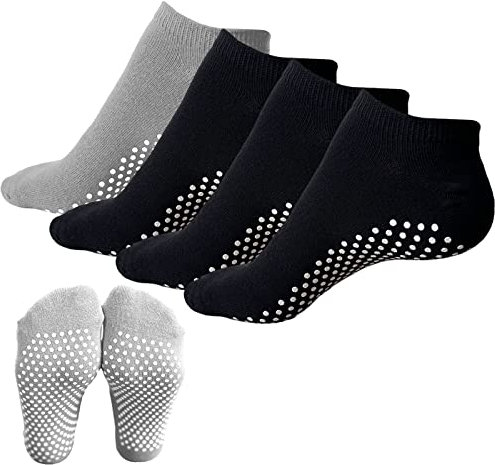 KEYRI 4 Paare Yoga Socken für Frauen und Männer Sneaker Socken Pilates Rutschfeste Socken Für Ballett,Gymnastik,Tanz,Zuhause,Stoppersocken Antirutschsocken Baumwolle,Einheitsgröße (3 Schwarz + 1 Grau)