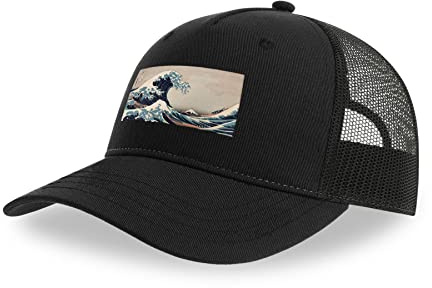Maikomanija The Great Wave Off Kanagawa Mount Fuji Japanische Kunst Baumwolle Trucker Cap Curved Visor Netback Hat Breathable Mesh Sport Top