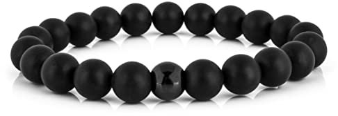 Akitsune Globae Perlen-Armband | Armschmuck Damen Herren Beads - Mattschwarz Onyx - 18cm