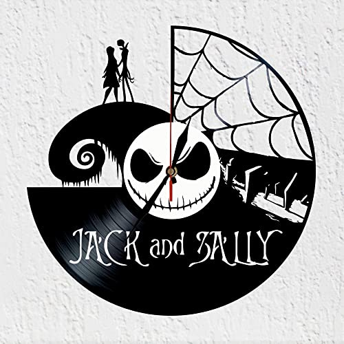 VINY WOODY Jack und Sally Silhouette Vinyl Disc Wanduhr