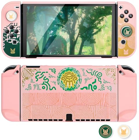 DLseego Custodia protettiva per Switch OLED, Dockable Hard Case per Switch OLED Colorato Zelda Switch OLED, con copertura rigida JoyCon e 2 tappi Joystick rosa