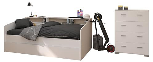 Parisot Jugendzimmer Sleep 45 3teilig Weiß Jugendzimmer Möbel mit Stauraumbett, Bettschubkästen und Kommode