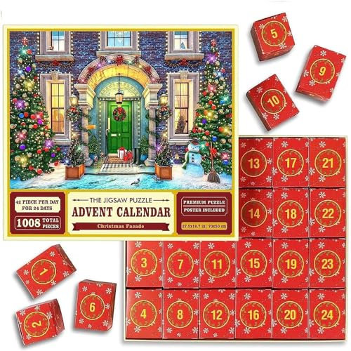 Puzzle Adventskalender 2023, Adventskalender Puzzle 1000 Teile Weihnachtskalender 2023 Männer Frauen Nikolaus Geschenke Jigsaw Puzzle Adventskalender zum Befüllen Geschenke (B)