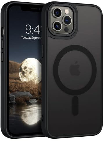 BENTOBEN Funda Magnética para iPhone 12 Pro MAX 6,7'' Compatible con Magsafe y Carga Inalámbrica Carcasa Translúcida Mate Trasera Fina Híbrida Protección contra Caídas Resistente a Arañazos-Negro