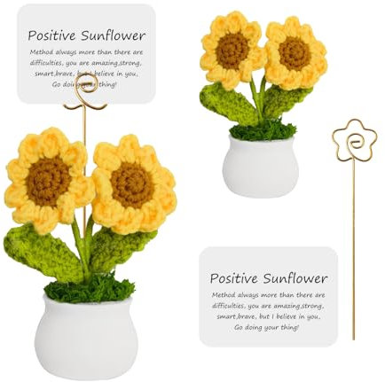 Liuer Pocket Hug Sonnenblume, Kreative Strickwolle Puppe für Frauen, Abschiedsgeschenk Kollegen, Beste Freundin, Mutmacher, Gute Besserung, Glücksbringer Prüfung (B)