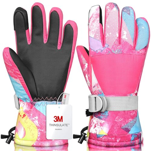 Odtmger Ski-Handschuhe, Winterhandschuhe, wasserdichte Winter-Ski-Handschuhe, warme, atmungsfähige Schneehandschuhe für Jungen und Mädchen, die im Freien im kalten Winter Sport Treiben