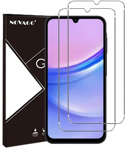 NOVAGO Compatible avec Samsung Galaxy A15 4G / A15 5G -Pack de 2 Films Protection écran en Verre trempé Solide 9H (Transparent), ne Couvre Pas la totalité de l'écran