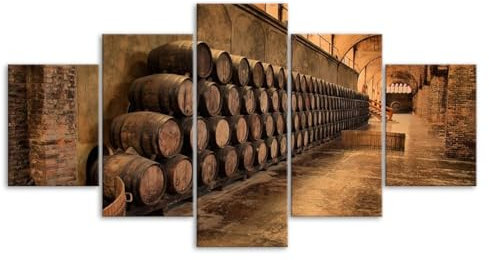 MHTGD Wandbilder Mit Rahmen 5 Teiliges Leinwandbild Weinfässer aus Eichenholz 5 Platten Poster Wandbild Kunstdrucke Büro Küche Schlafzimmer wandbilder Wohnzimmer